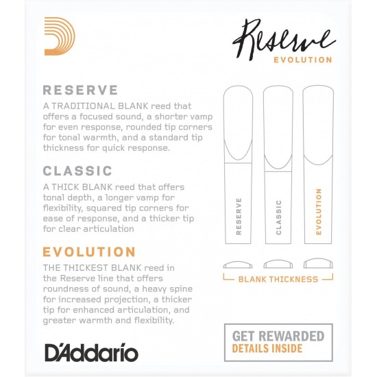DAddario Woodwinds Reserve Evolution DCE1025 Sib Klarnet Kamışı No:2.5 DAddario Woodwinds Reserve Evolution DCE1025 Sib Klarnet Kamışı No:2.5