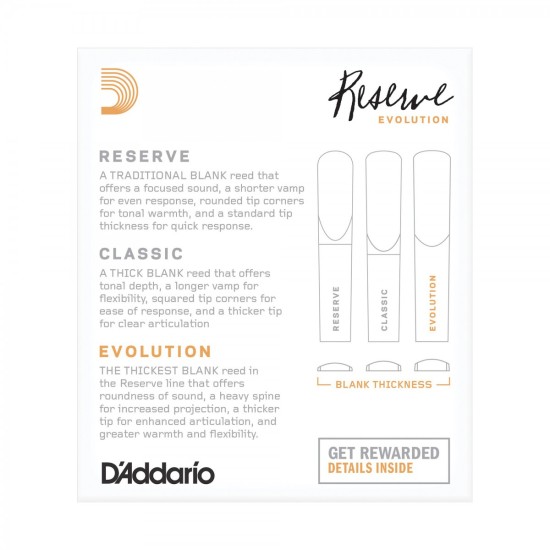 DAddario Woodwinds Reserve Evolution DCE1035 Sib Klarnet Kamışı No:3.5 DAddario Woodwinds Reserve Evolution DCE1035 Sib Klarnet Kamışı No:3.5