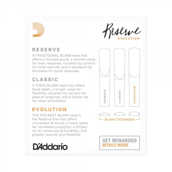 DAddario Woodwinds Reserve Evolution DCE10355 Sib Klarnet Kamışı No:3.5+ DAddario Woodwinds Reserve Evolution DCE10355 Sib Klarnet Kamışı No:3.5+