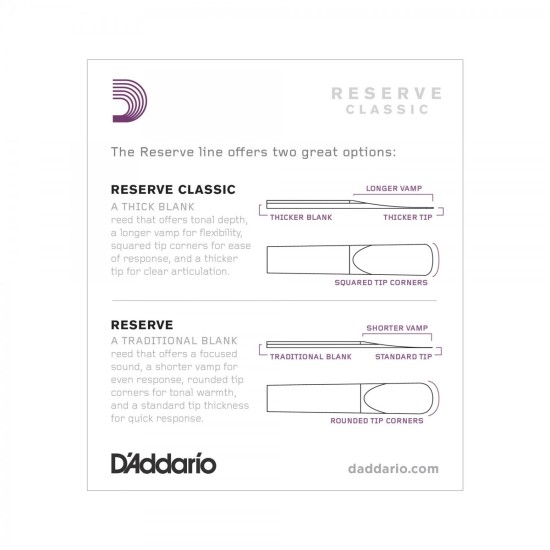DAddario Woodwinds Reserve Classic DCT10355 Sib Klarnet Kamışı No:3.5+ DAddario Woodwinds Reserve Classic DCT10355 Sib Klarnet Kamışı No:3.5+